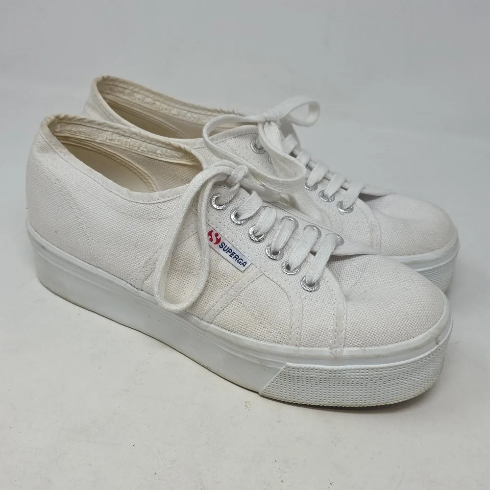 Superga White Platform Sneakers Classic Canvas Design Size 8